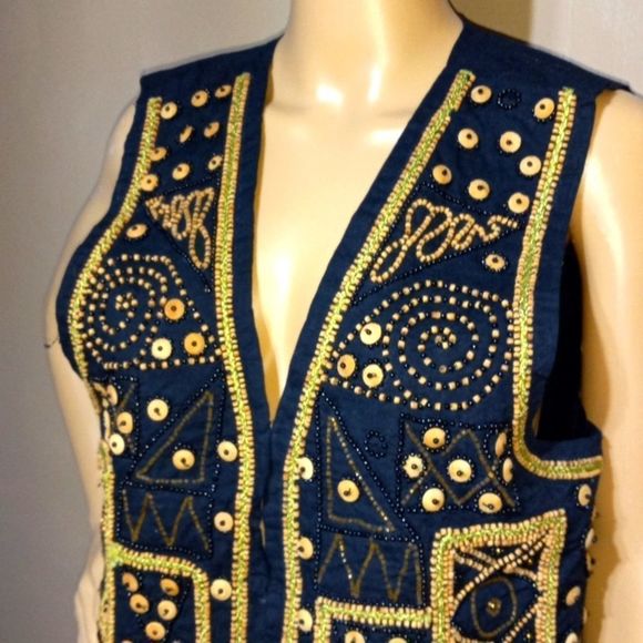 AJ beaded black cotton vest, sz S - Picture 3 of 5